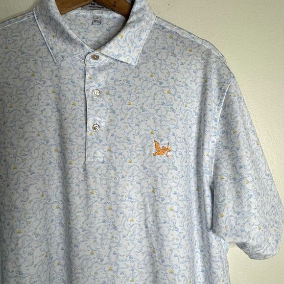 Peter Millar Polo Shirt Mens Large Blue Floral Print Summer Comfort Golf Stretch - Picture 1 of 10